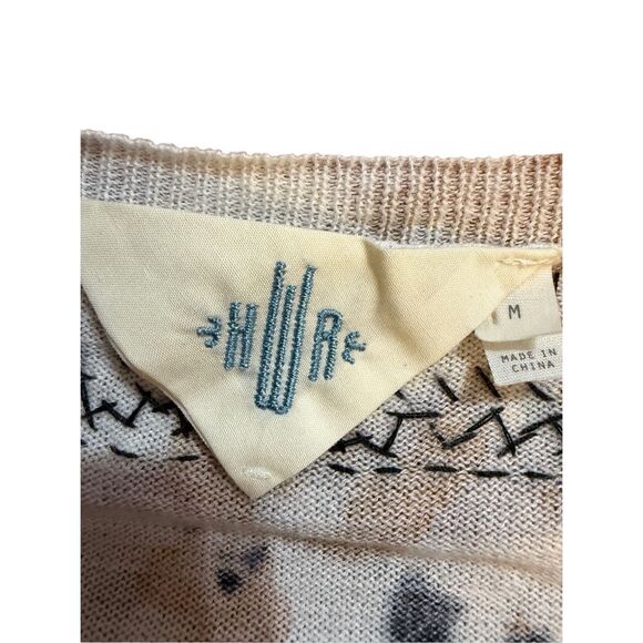 Anthropologie HWR Monogram Beaded Collar Crop Cardigan Sweater Abstract Pattern - Picture 5 of 14